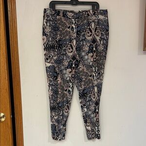 Monroe & Main Joggers Lightweight Print Cream Tan Brown Blue-Gray Black Pant 16W